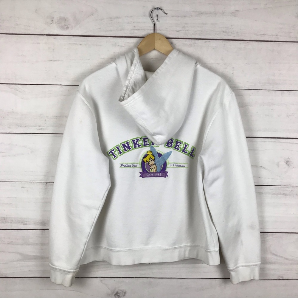 Disney White Tinker Bell Hoodie Sweatshirt with Purple & Green Graphic